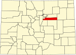 Map of Colorado highlighting Arapahoe County